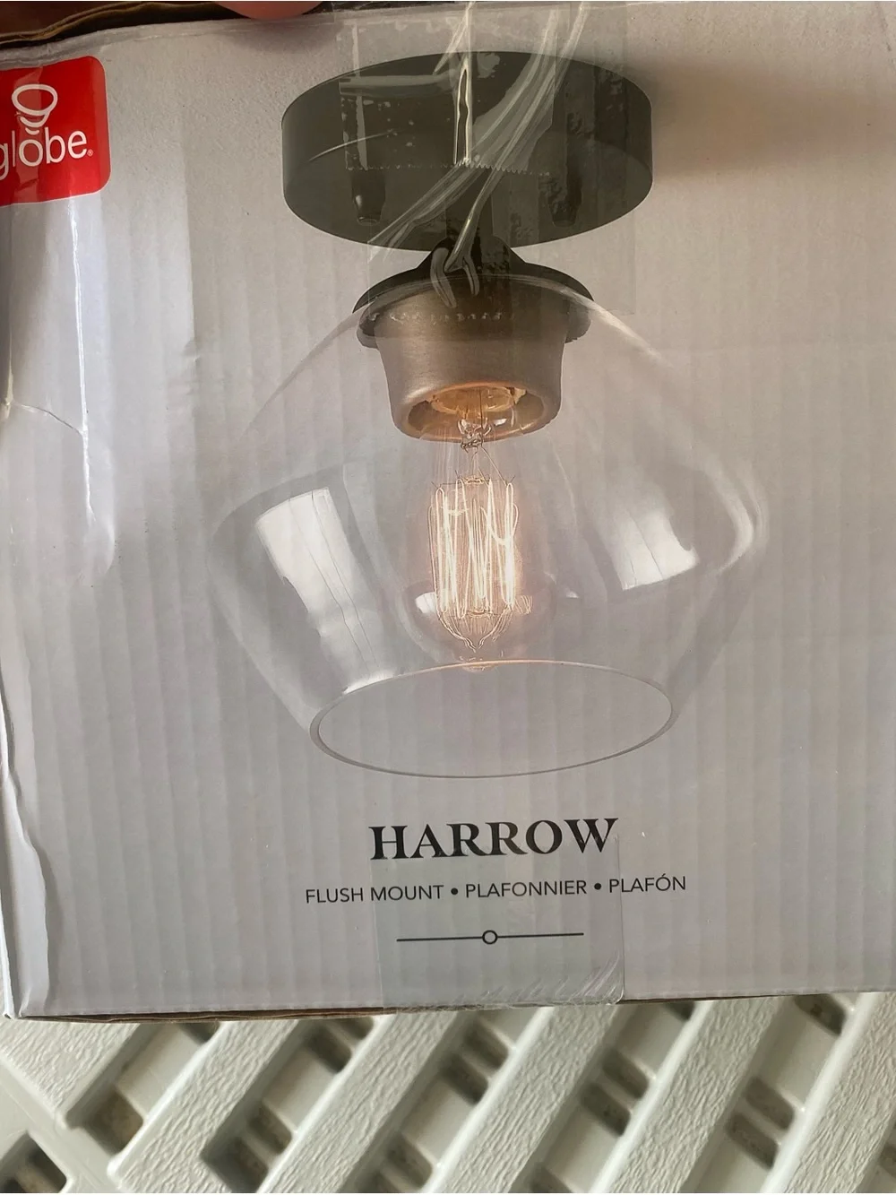 New Globe harrow Semi-Flush Ceiling Light with Clear Shade Black/Gold Accents